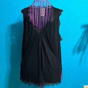 NWOT Vocal black sparkle tank with eyelash hem and side slits. Size 1X